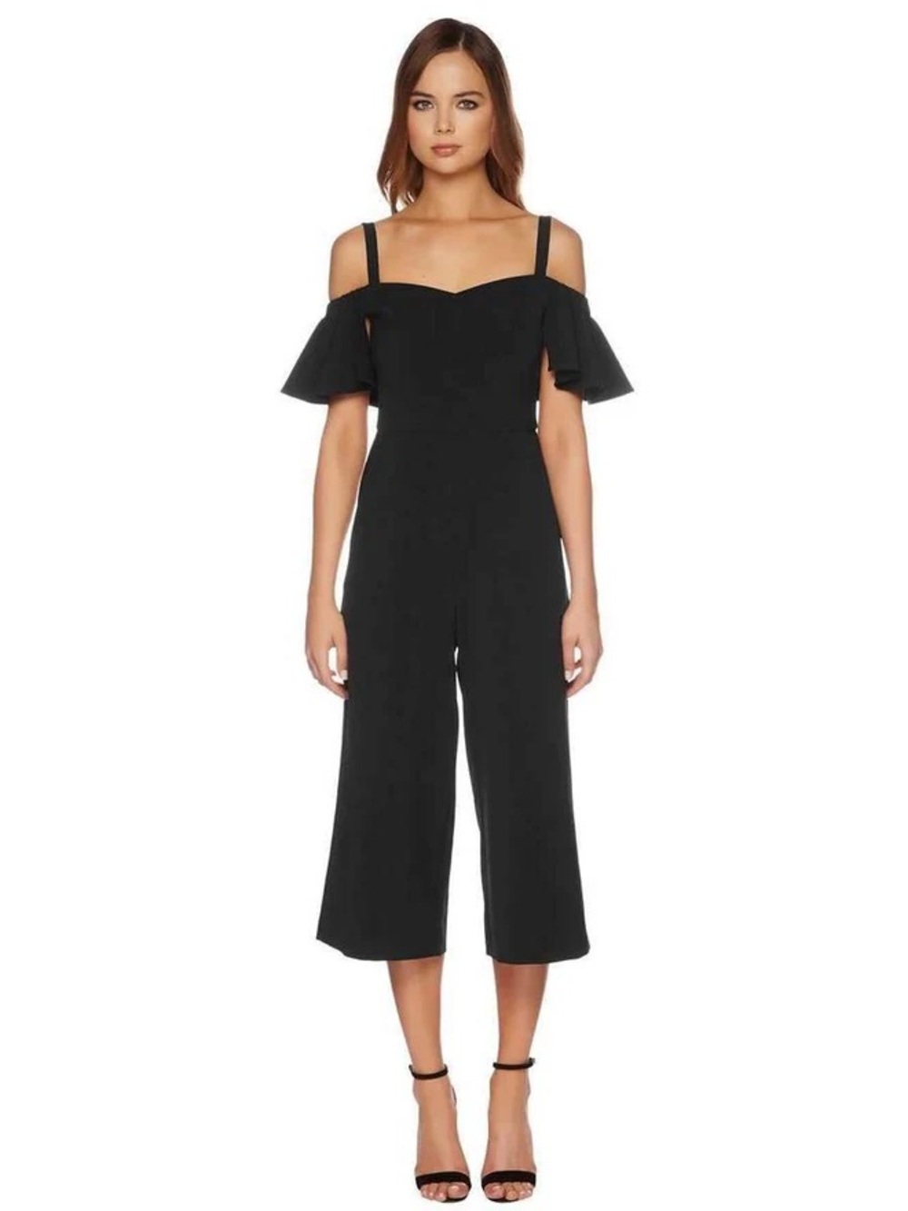 miami Black Off-Shoulder Wide-Leg Jumpsuit with Ruffle Sleeves